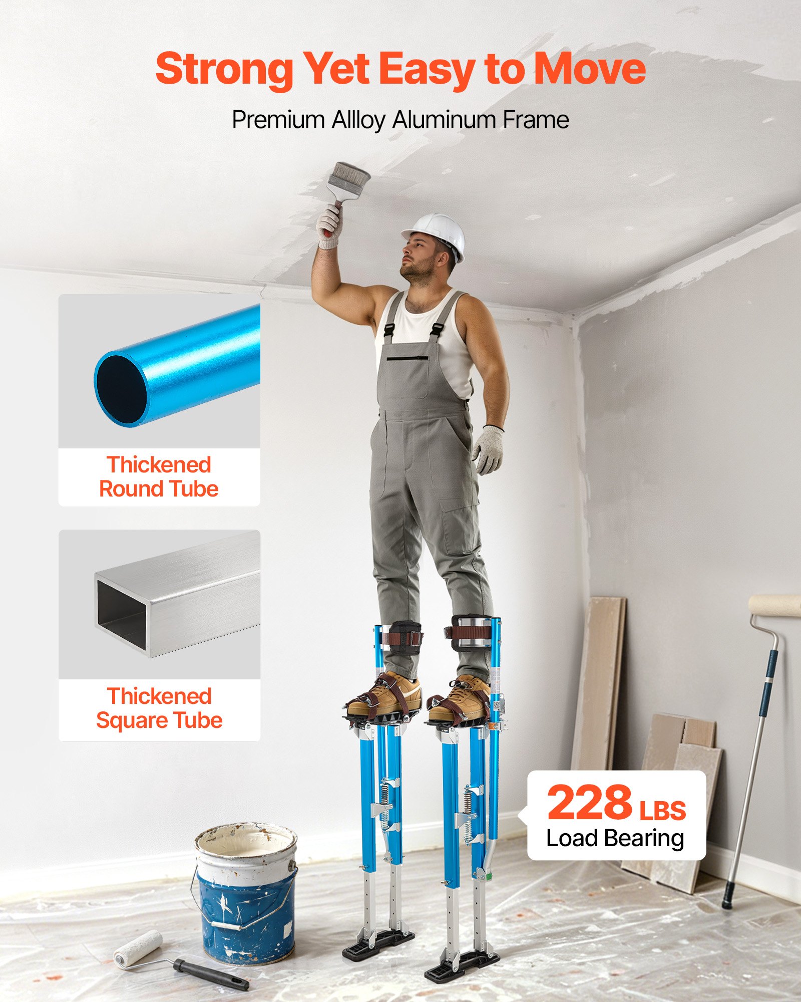 VEVOR Zancos para Paneles de Yeso de Aluminio Ajustables 615 a 1023 mm, Zancos de Trabajo con Almohadillas, Capacidad de Carga 103 kg, Patas de Goma Antideslizantes para Jardinería Pintura Decoración
