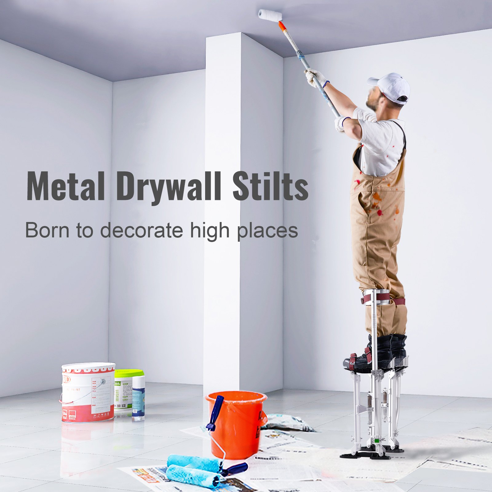 VEVOR Zancos de Trabajo de Aleación de Aluminio Altura Ajustable de 45,7-76,2 cm Zancos de Pintor Carga de 103 kg Zancos para Paneles de Yeso Tamaño de Pies 27-29cm para Pintura Decoración Color Plata