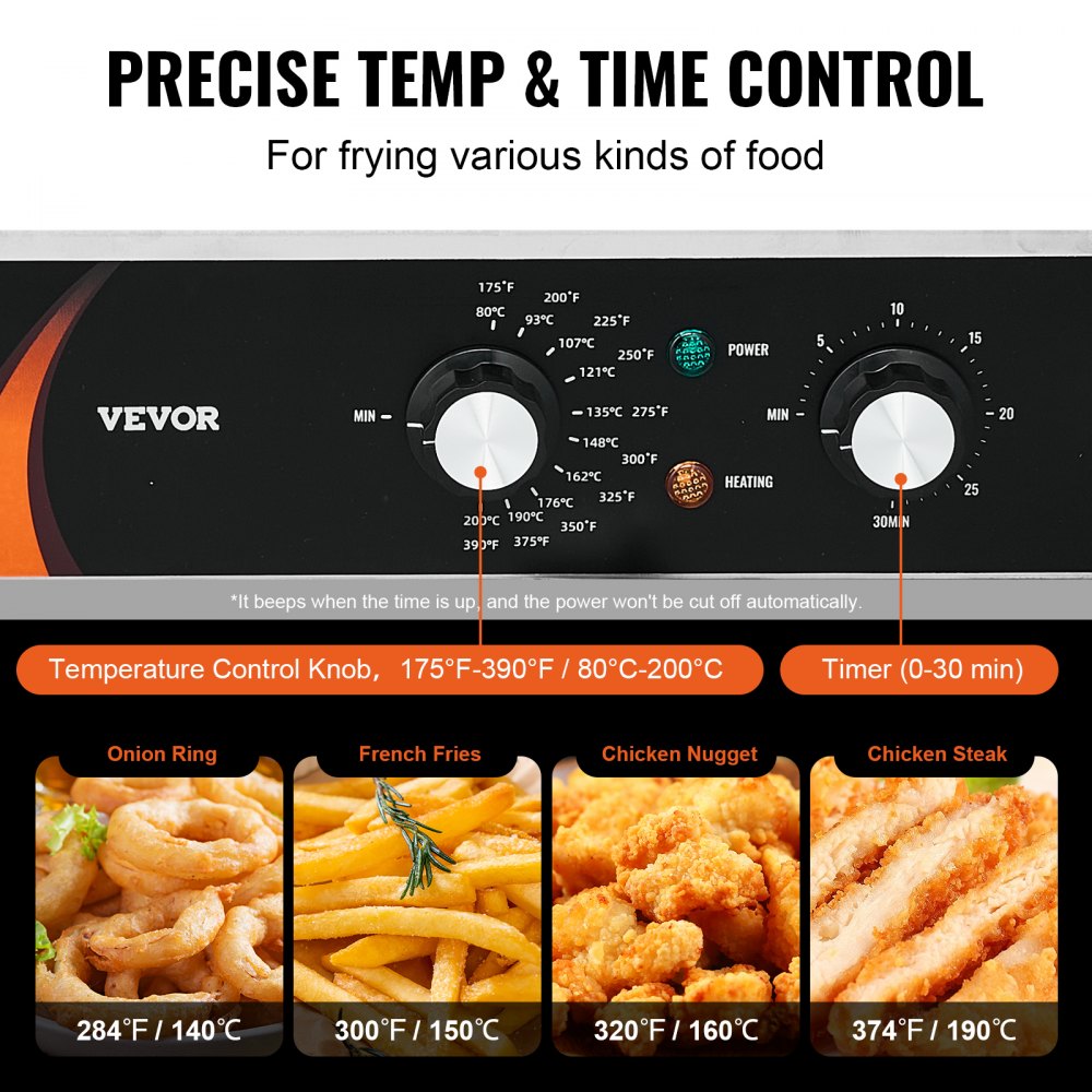 VEVOR Commercial Electric Fryer, Double Tank 3000W x 2, 5.9L Double Oil Fryer with 2 Baskets, Thickened Stainless Steel, Time & Temperature Control, for Kitchen, Restaurant, Cafe