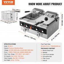 VEVOR Freidora Eléctrica Comercial 2 Cestas 8,5 L 62,5 x 54 x 48 cm 80-200 °C