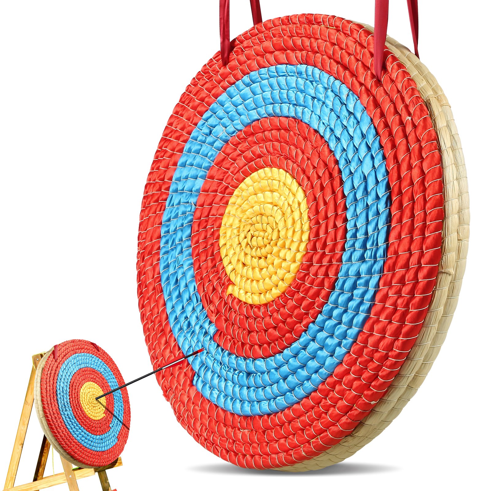 VEVOR Objetivo de Tiro con Arco de 50,8 cm Objetivo de Paja Tradicional Hecho a Mano Portátil Espesor de 2,5" de 3 Capas Accesorio para Entrenamiento de Tiro con Arco al Aire Libre, Arcos y Ballestas