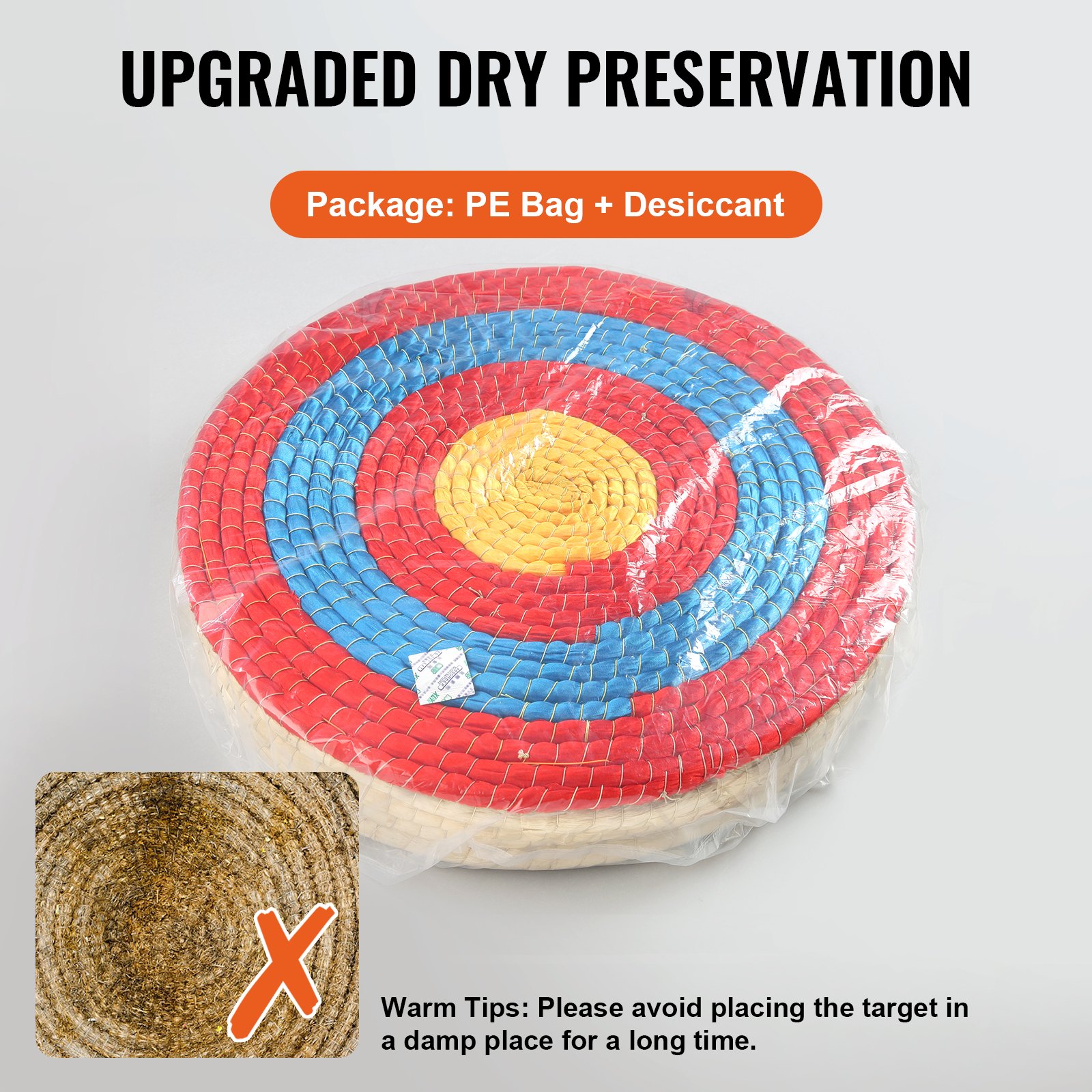 VEVOR Objetivo de Tiro con Arco Diámetro de 50,8 cm Objetivo de Paja Tradicional Hecho a Mano Portátil, Espesor de 10,16 cm 5 Capas Accesorio para Entrenamiento de Tiro con Arco al Aire Libre, Arcos