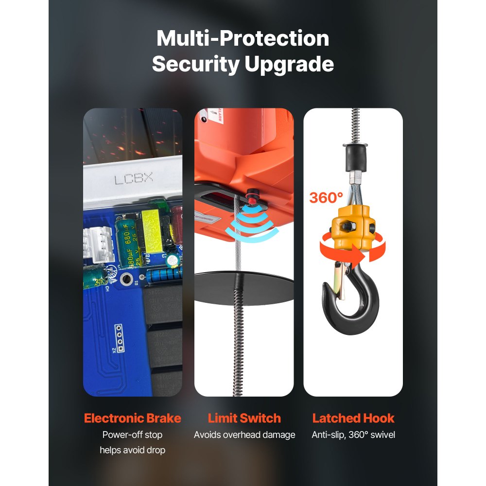 VEVOR Cabrestante Eléctrico 3 en 1, Carga de 500 kg, 1500 W, Altura de Elevación 7,6 m, Velocidad 5 m/min, con Control Manual, Remoto con Cable e Inalámbrico para Fábricas, Almacenes y Talleres