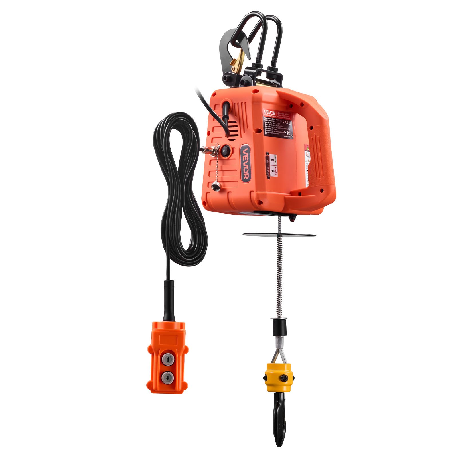 VEVOR Cabrestante Eléctrico 3 en 1, Carga de 500 kg, 1500 W, Altura de Elevación 7,6 m, Velocidad 5 m/min, con Control Manual, Remoto con Cable e Inalámbrico para Fábricas, Almacenes y Talleres