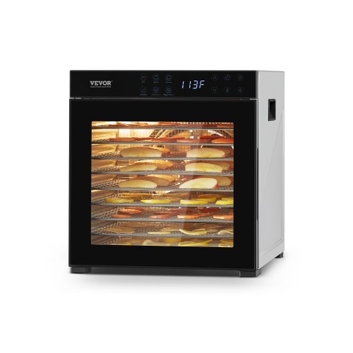 VEVOR Deshidratador de Alimentos 10 Bandejas de Acero Inoxidable Secador de Alimentos Eléctrico 1000 W con Temperatura Ajustable y Temporizador de 48 Horas para Cecina, Frutas, Verduras, Hierbas