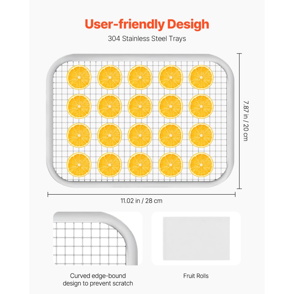 VEVOR Deshidratador de Alimentos 6 Bandejas de Acero Inoxidable Secador de Alimentos Eléctrico 400 W con Temperatura Ajustable y Temporizador de 24 Horas para Cecina, Frutas, Verduras, Hierbas