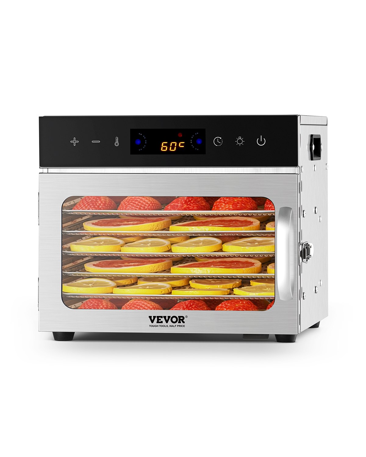 VEVOR Deshidratador de Alimentos 6 Bandejas de Acero Inoxidable Secador de Alimentos Eléctrico 400 W con Temperatura Ajustable y Temporizador de 24 Horas para Cecina, Frutas, Verduras, Hierbas