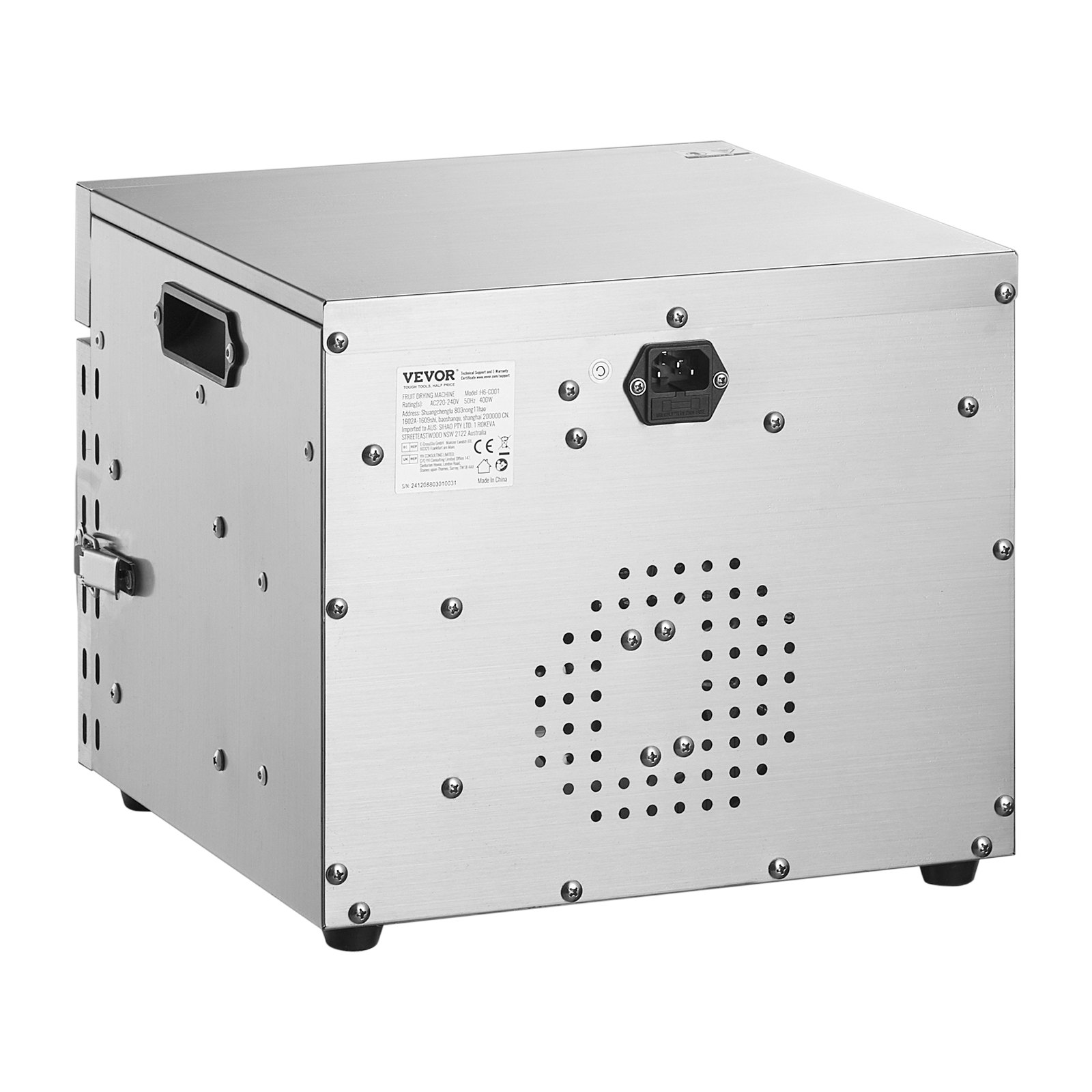 VEVOR Deshidratador de Alimentos 6 Bandejas de Acero Inoxidable Secador de Alimentos Eléctrico 400 W con Temperatura Ajustable y Temporizador de 24 Horas para Cecina, Frutas, Verduras, Hierbas