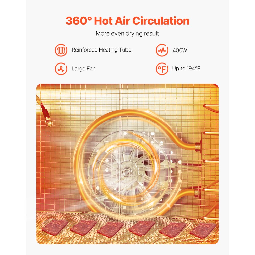 VEVOR Food Dehydrator, 8 Stainless Steel Trays, 400W Electric Food Dehydrator with Adjustable Temperature, Heated Dehydrator for Dried Meat, Fruit, Vegetables, Herbs, and Dog Treats