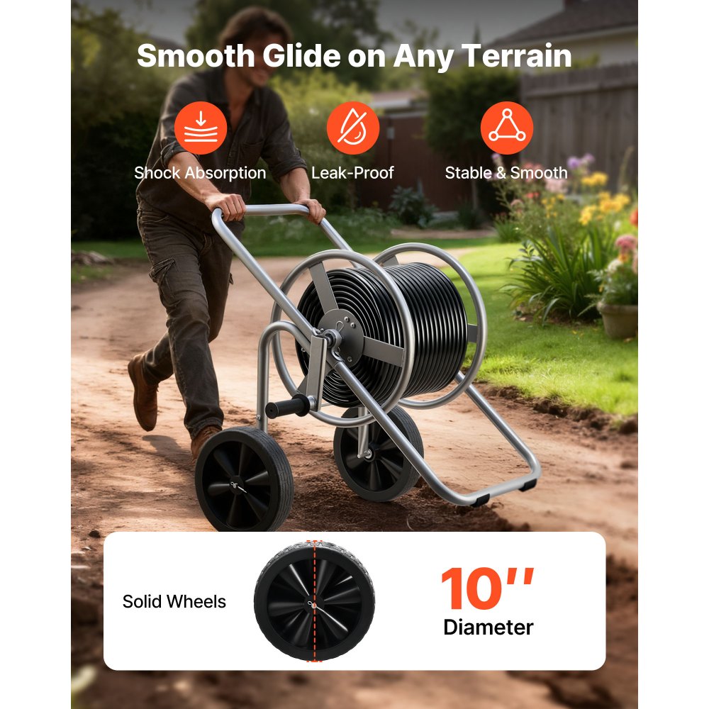 VEVOR Carro Portamangueras de Jardín de Alta Presión 60/90 Metros, con Dos Ruedas, Asa y Cesta de Almacenamiento de Malla Resistente, para Riego de Jardín y Lavado de Coches, 650 x 530 x 740 mm
