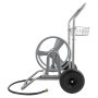 VEVOR Carro Portamangueras de Jardín de Alta Presión de 60/90 Metros, con Dos Ruedas, Asa y Cesta de Almacenamiento de Malla Resistente, para Jardín, Coche y Mascotas, 675 x 610 x 900 mm, Plata