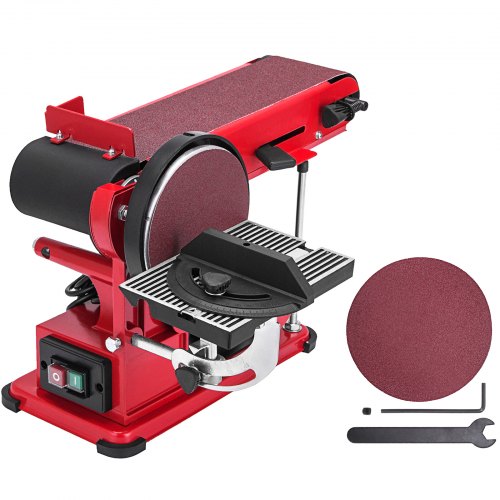 VEVOR Lijadora Combinada de Banda y Disco, 375W Lijadora de Banda con Mesa Ajustable, 2800 r/min, Lijadora de Disco y Banda Eléctrica para Pulir Herramientas Banda 10 x 91.4 cm Disco 15.2 cm