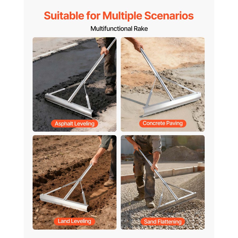 VEVOR Esparcidor de Alquitrán 508 mm, Empujador de Alquitrán de Aluminio, con Mango 1510 mm, para Nivelar Asfalto y Terrenos, Pavimentar Hormigón, Alisar Arena, sin Dientes, 1530 x 508 x 98 mm