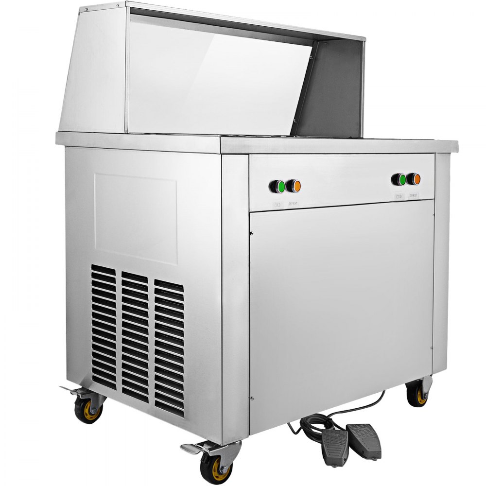 VEVOR Plancha Para Hacer Helado Tailandés, con 2 Sartén y 5 Cilindros de Ingredientes, Maquina de Helado Frito, de Acero Inoxidable, Plato Frío de Helado de Freír, con 2 Métodos de Descongelación