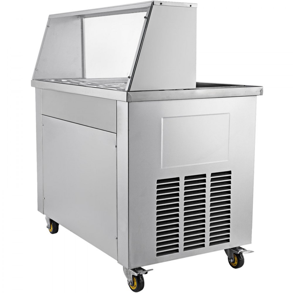 VEVOR Plancha Para Hacer Helado Tailandés, con 2 Sartén y 5 Cilindros de Ingredientes, Maquina de Helado Frito, de Acero Inoxidable, Plato Frío de Helado de Freír, con 2 Métodos de Descongelación