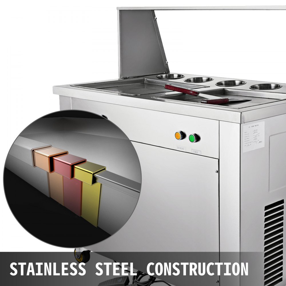 VEVOR Plancha Para Hacer Helado Tailandés, con 2 Sartén y 5 Cilindros de Ingredientes, Maquina de Helado Frito, de Acero Inoxidable, Plato Frío de Helado de Freír, con 2 Métodos de Descongelación