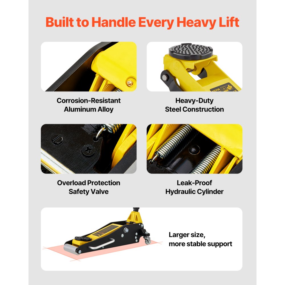 VEVOR 1.5 t hydraulic trolley jack with double piston quick-lift pump, 80-365 mm aluminum & steel car jack, 99 mm tray diameter, for off-road vehicles & workshops