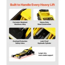 VEVOR Gato de Piso de Perfil Bajo 2,5 toneladas 71x32x15 cm Gato de Carretilla Bajo Perfil Bomba Hidráulica Doble Herramienta de Elevación Baja, Material de Aluminio y Acero, Amplio Rango de Elevación