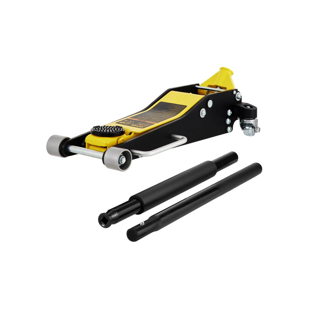 Gato de suelo de carreras VEVOR de color amarillo y negro con mango largo y ruedas resistentes.