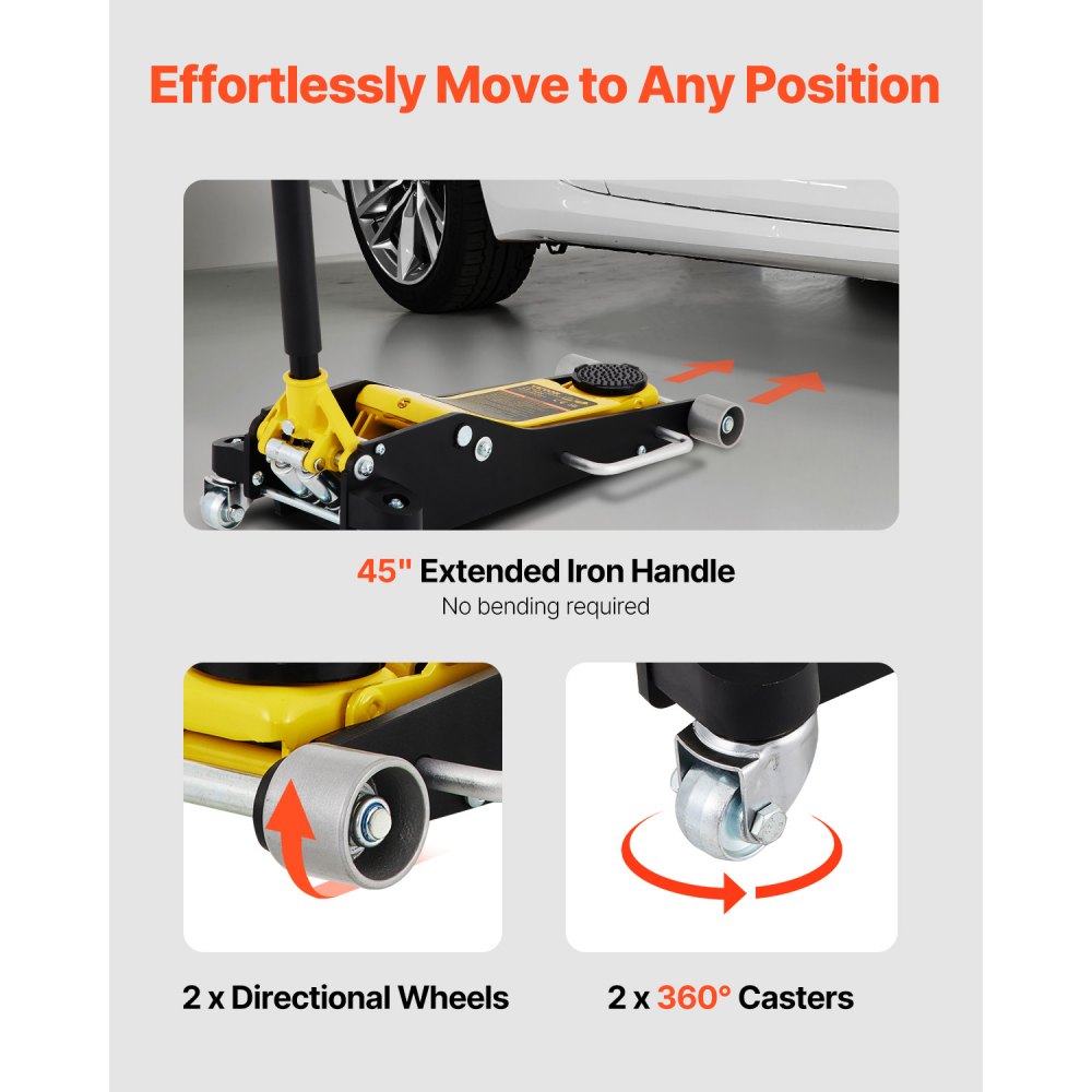 VEVOR Trolley Jack 3T Lifting Capacity Hydraulic Car Jack, 500-90mm Aluminum & Steel Car Jack, Jack Stand 99mm Diameter, Scissor Jack for SUVs, Off-Road Vehicles & Workshops etc.