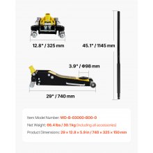 VEVOR Gato de Piso de Perfil Bajo 3 toneladas 74x32,5x15 cm Gato de Carretilla Bajo Perfil Bomba Hidráulica Doble Herramienta de Elevación Baja, Material de Aluminio y Acero, Amplio Rango de Elevación