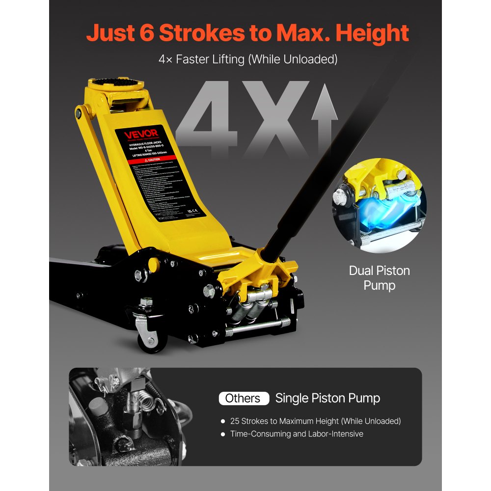 VEVOR Gato Hidráulico de Perfil Bajo para Vehículos Deportivos Multiusos, Capacidad de 4 T, con Carretilla de Acero y Bomba de Acción Rápida de Doble Pistón, Rango de Elevación de 100 a 545 mm