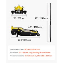 VEVOR Gato Hidráulico de Perfil Bajo para Vehículos Deportivos Multiusos, Capacidad de 4 T, con Carretilla de Acero y Bomba de Acción Rápida de Doble Pistón, Rango de Elevación de 100 a 545 mm