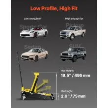 VEVOR Gato Hidráulico de Piso Capacidad de 2,5 T Altura de elevación de 75-495 mm Gato de Acero Resistente con Bomba de Elevación Rápida de Doble Pistón para Taller de Elevación de Camiones SUV