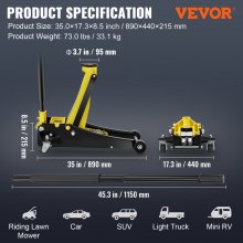 VEVOR Gato para Coche 3 T de Acero de Doble Pistón con Bomba Rápida 75-495 mm