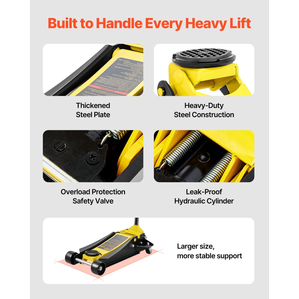 VEVOR Gato Hidráulico de Piso Capacidad de 4 T Altura de elevación de 100-533 mm Gato de Acero Resistente con Bomba de Elevación Rápida de Doble Pistón para Taller de Elevación de Camiones SUV