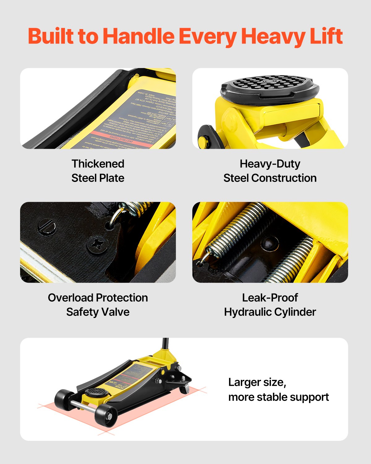 VEVOR Gato Hidráulico de Piso Capacidad de 4 T Altura de elevación de 100-533 mm Gato de Acero Resistente con Bomba de Elevación Rápida de Doble Pistón para Taller de Elevación de Camiones SUV