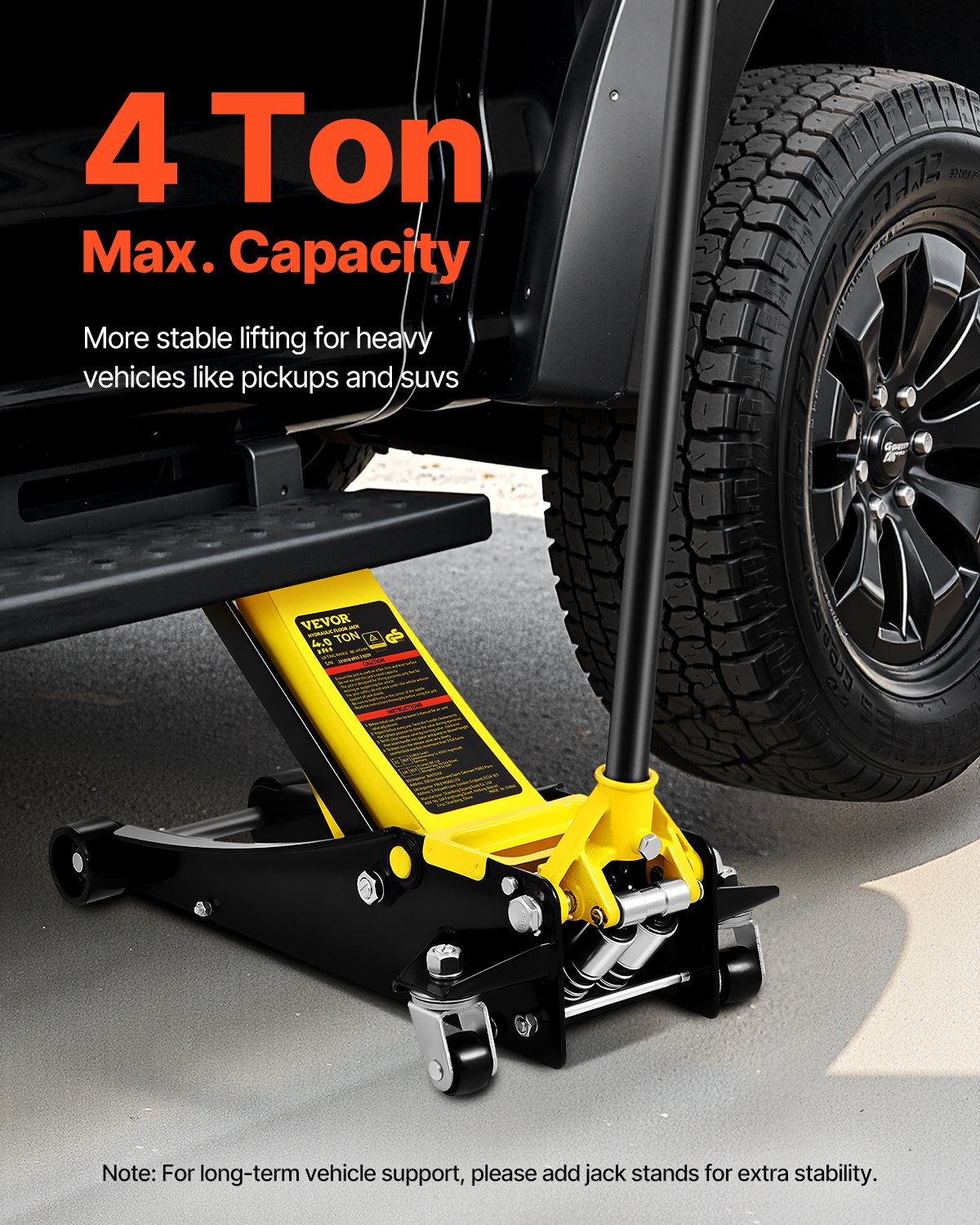 VEVOR Gato Hidráulico de Piso Capacidad de 4 T Altura de elevación de 100-533 mm Gato de Acero Resistente con Bomba de Elevación Rápida de Doble Pistón para Taller de Elevación de Camiones SUV