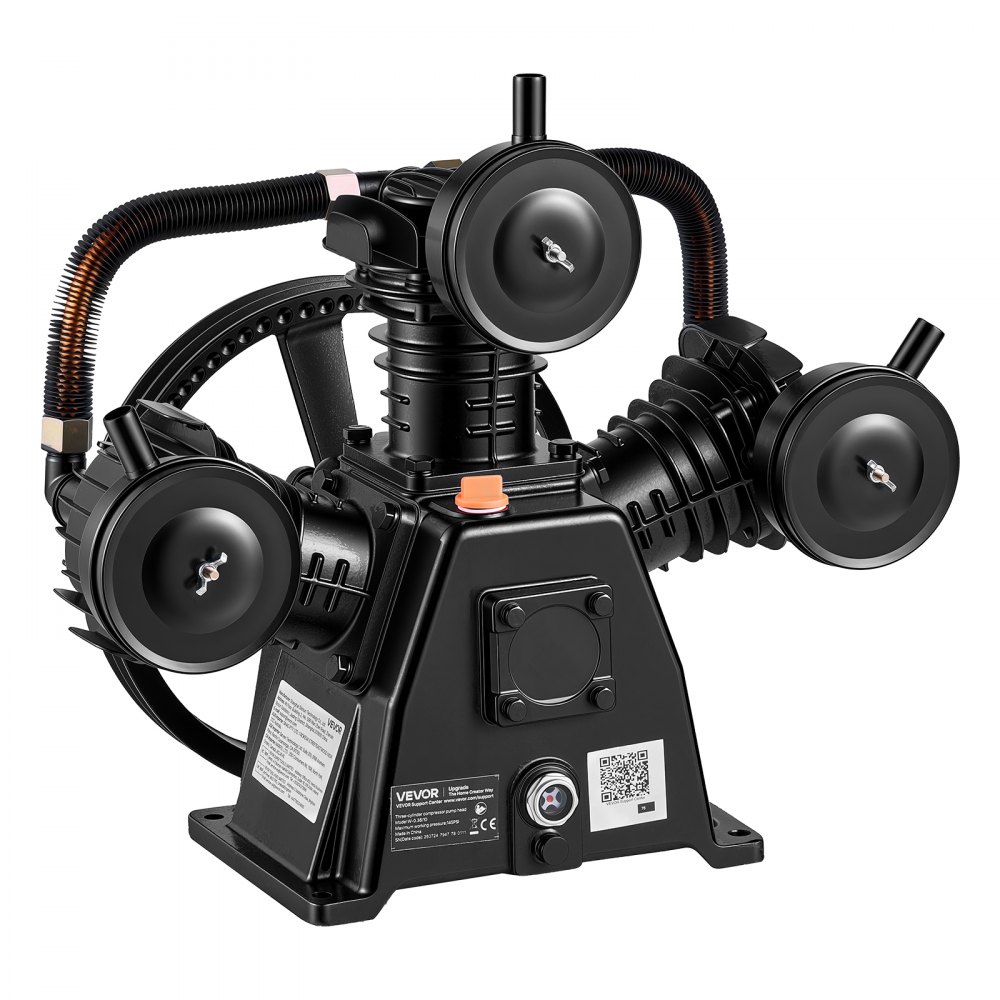 VEVOR Bomba de Compresor de Aire 2,98 kW, 320 L/min, 10 bar, con 3 Cilindros para Talleres y Garajes, Cabezal de Compresor de Aire con Polea por Correa, Hierro Fundido, para Herramientas Neumáticas