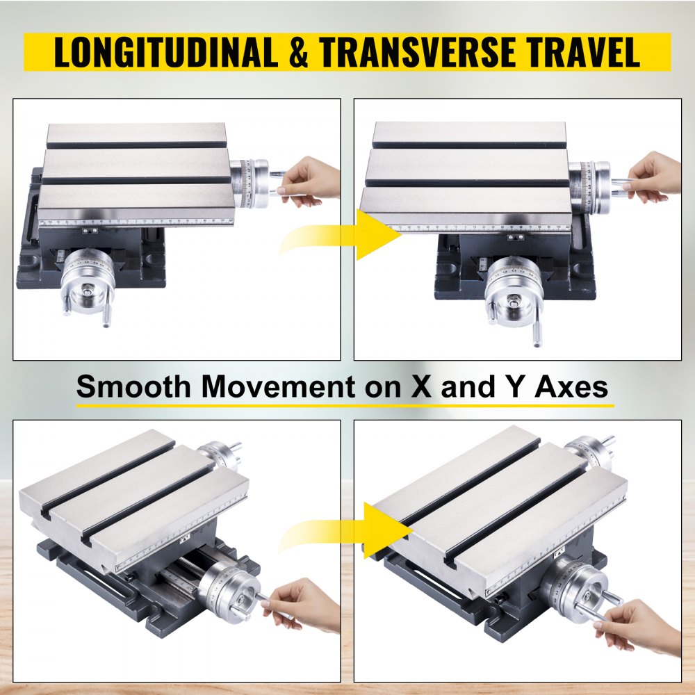 VEVOR Mesa de Trabajo de Fresado 2 Ejes 246x176 mm Base 225x180 mm Mesa de Trabajo de Deslizamiento Transversal Recorrido 120x108 mm Precisión de 0,01 mm Hierro Fundido Mesa de Trabajo para Fresadora
