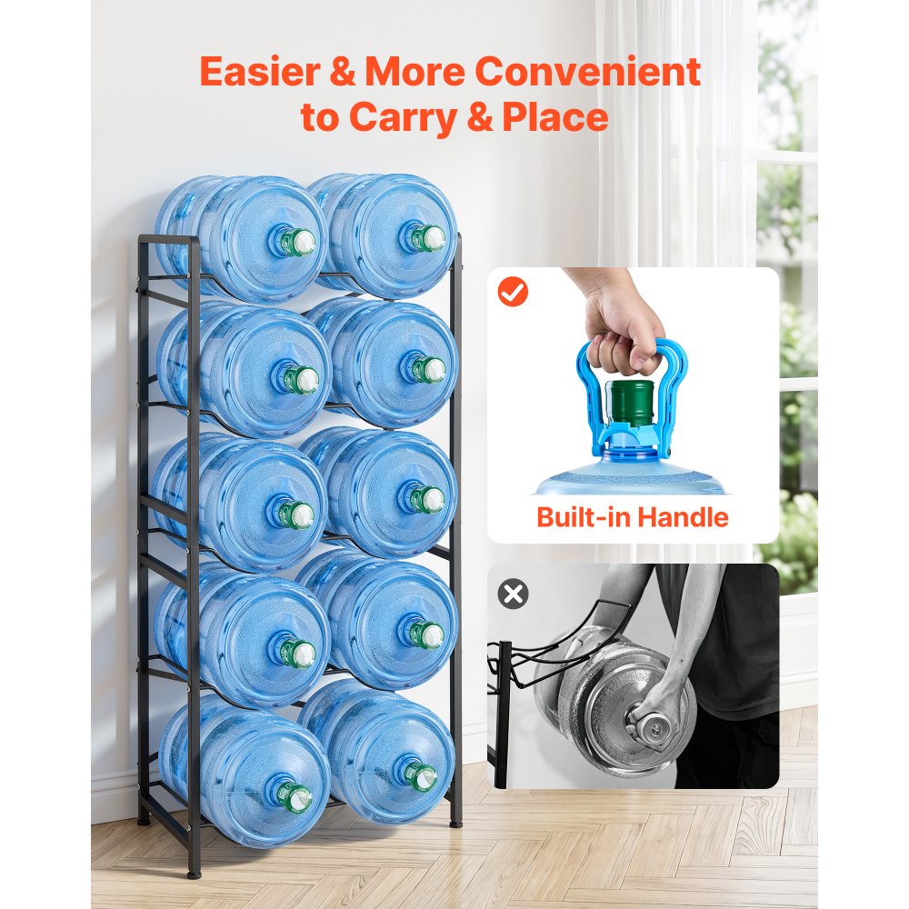 VEVOR Estante para Garrafas de Agua, Soporte para Botellas Grandes de Agua, Estantería Metálica de 5 Niveles para 10 Jarras de 11 L y 19 L, Organizador de Almacenamiento para Oficina Comedor Salón