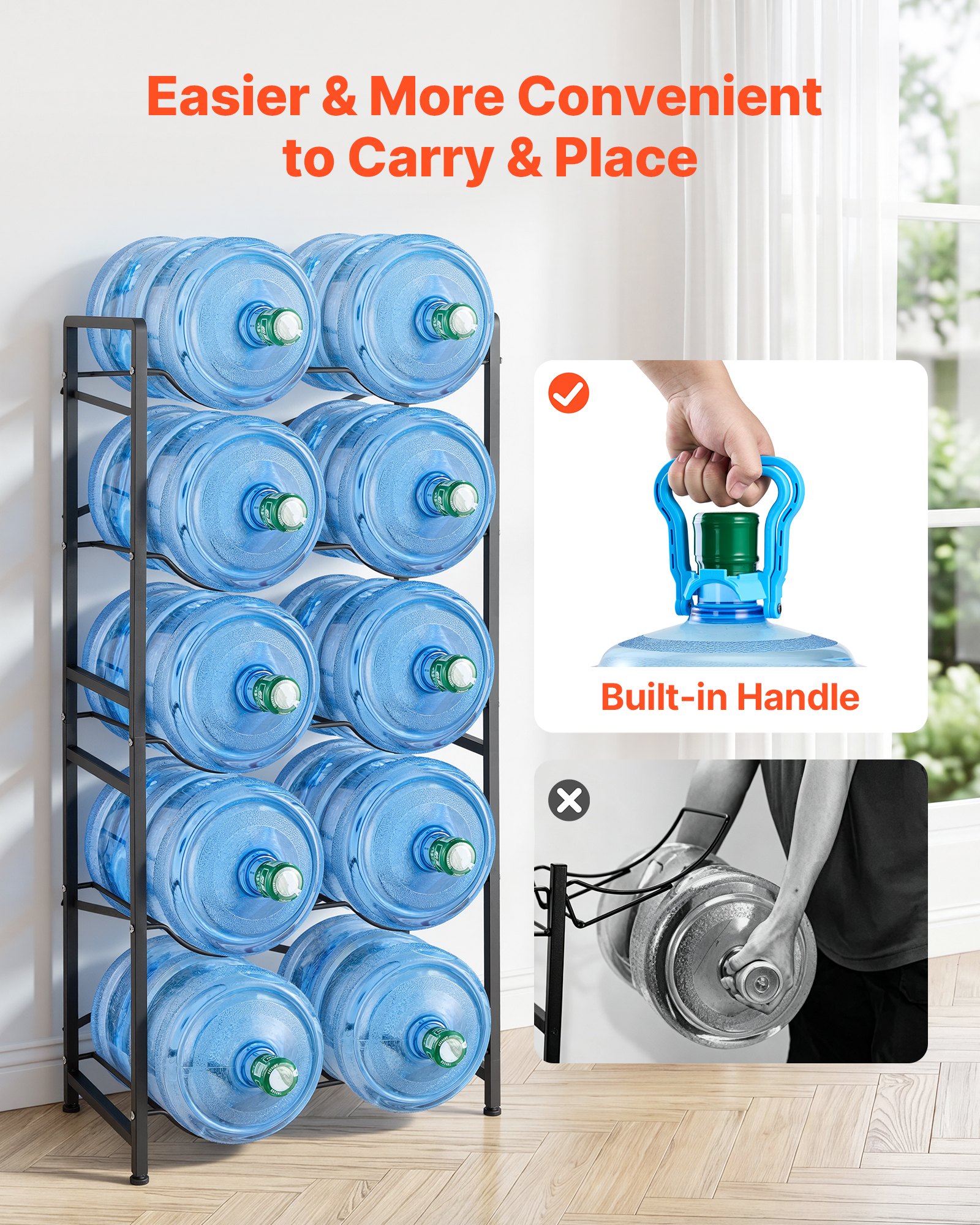 VEVOR Estante para Garrafas de Agua, Soporte para Botellas Grandes de Agua, Estantería Metálica de 5 Niveles para 10 Jarras de 11 L y 19 L, Organizador de Almacenamiento para Oficina Comedor Salón