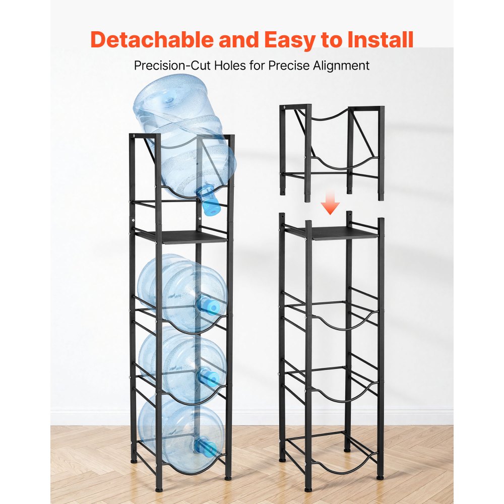 VEVOR Estante para Garrafas de Agua, Soporte para Botellones de Agua, Estantería Metálica de 5 Niveles para 4 Botellas de 11/19 L, Diseño Antivuelco, Organizador de Almacenamiento para Oficina Cocina
