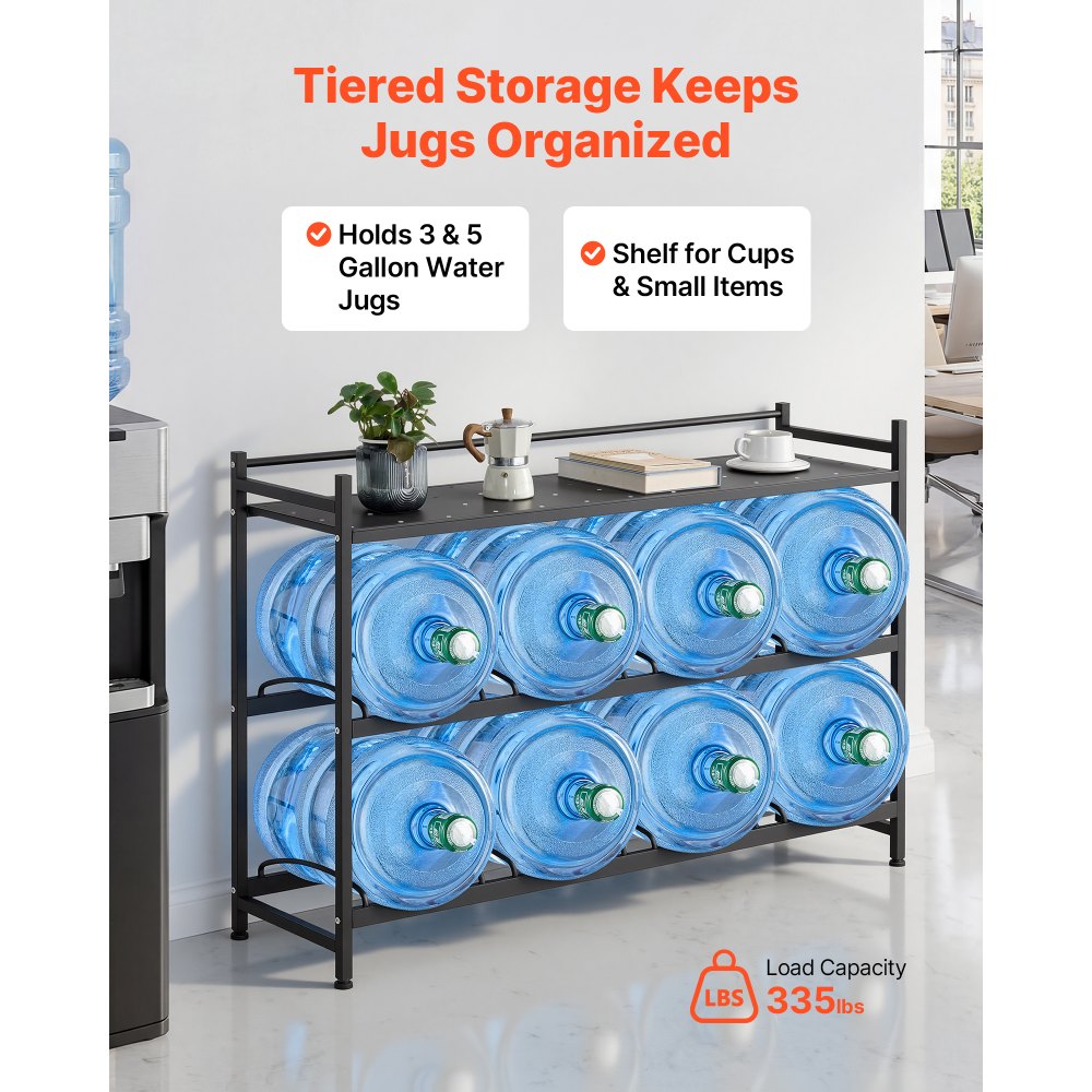 VEVOR Estante para Garrafas de Agua, Soporte para Botellas Grandes de Agua, Estantería de 3 Niveles y 8 Compartimentos, para Jarras de 11/19 L, Organizador de Almacenamiento para Oficina Cocina Salón
