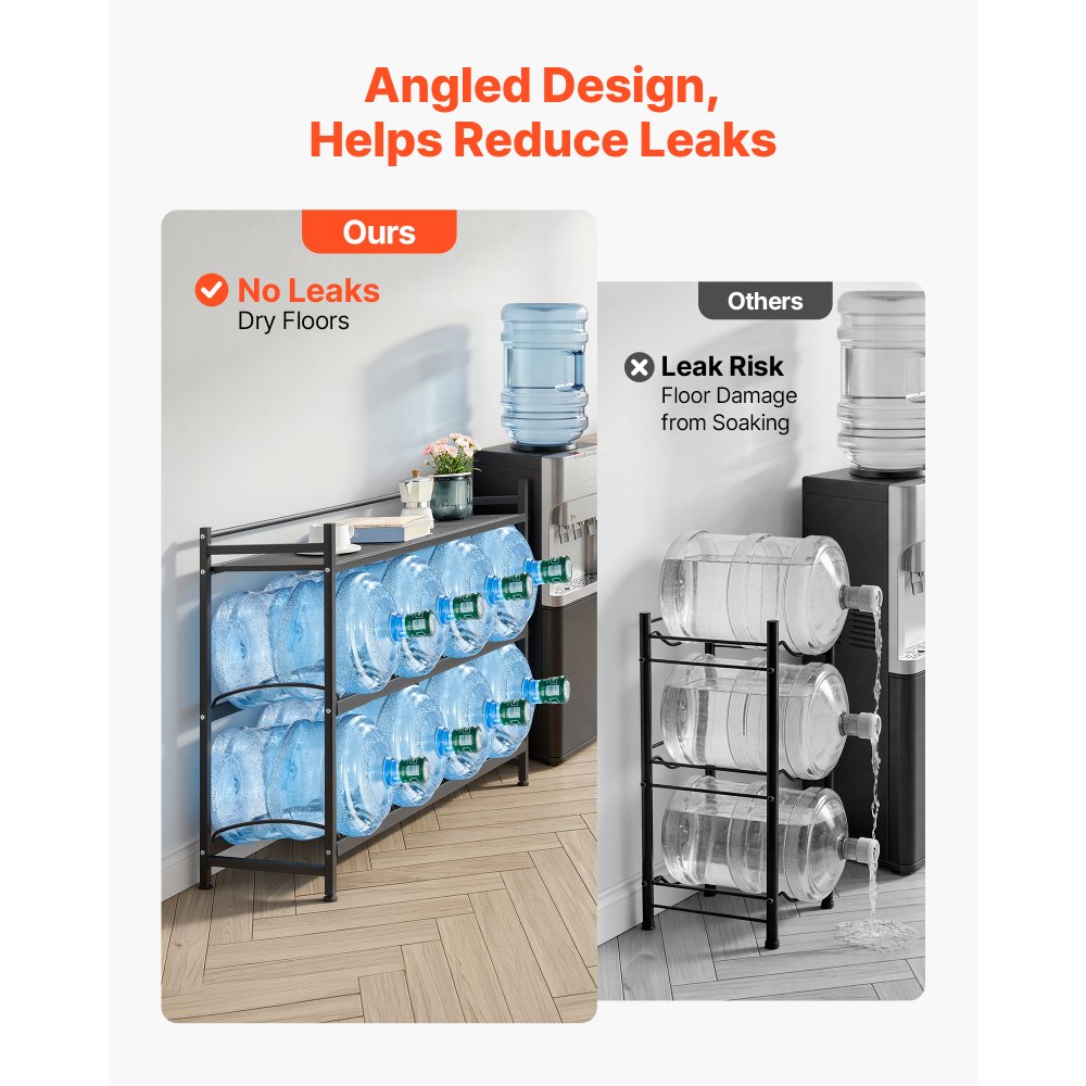 VEVOR Estante para Garrafas de Agua, Soporte para Botellas Grandes de Agua, Estantería de 3 Niveles y 8 Compartimentos, para Jarras de 11/19 L, Organizador de Almacenamiento para Oficina Cocina Salón