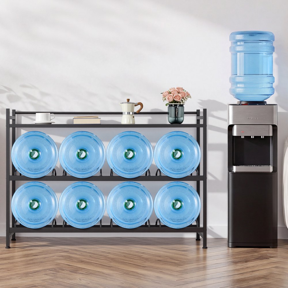 VEVOR Estante para Garrafas de Agua, Soporte para Botellas Grandes de Agua, Estantería de 3 Niveles y 8 Compartimentos, para Jarras de 11/19 L, Organizador de Almacenamiento para Oficina Cocina Salón