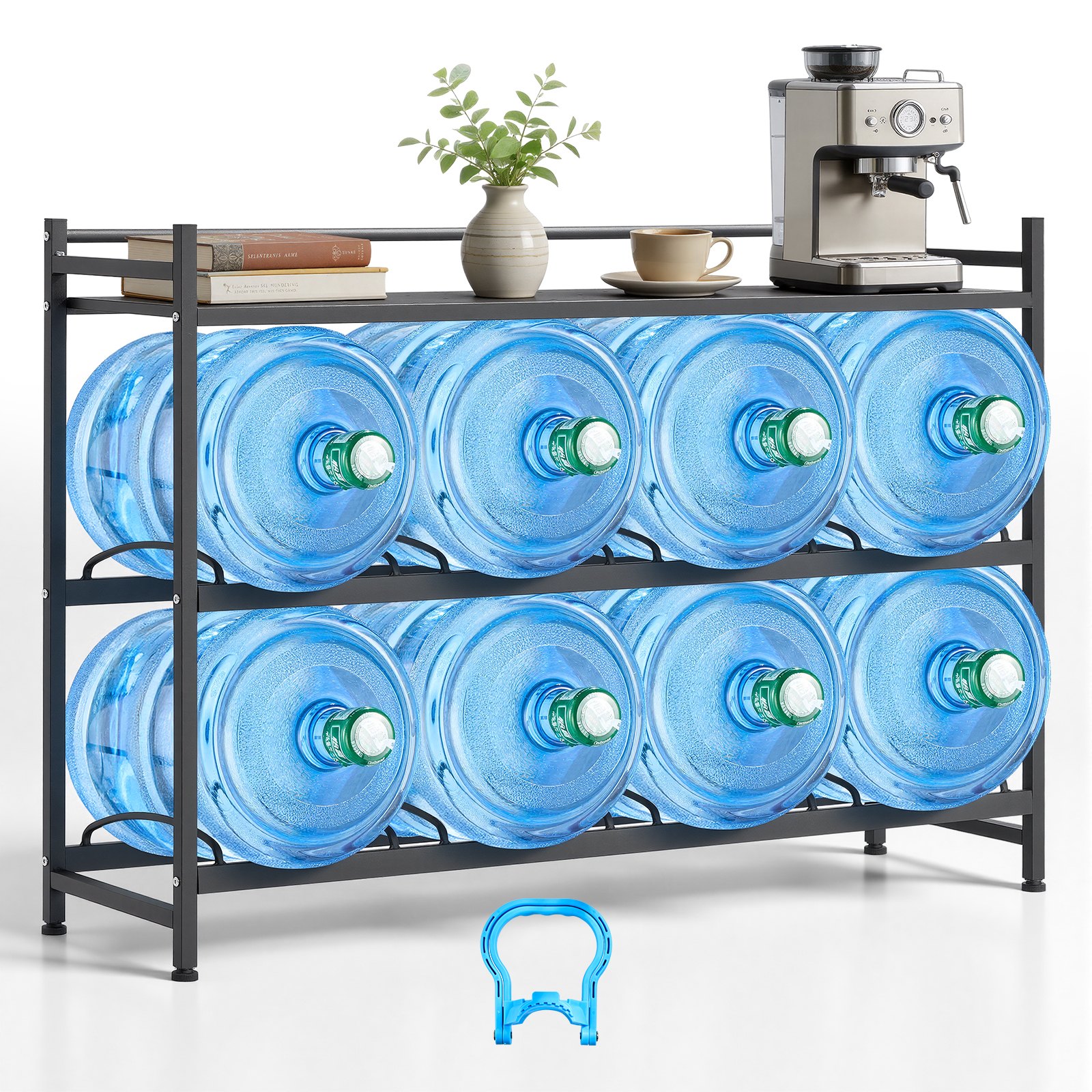 VEVOR Estante para Garrafas de Agua, Soporte para Botellas Grandes de Agua, Estantería de 3 Niveles y 8 Compartimentos, para Jarras de 11/19 L, Organizador de Almacenamiento para Oficina Cocina Salón