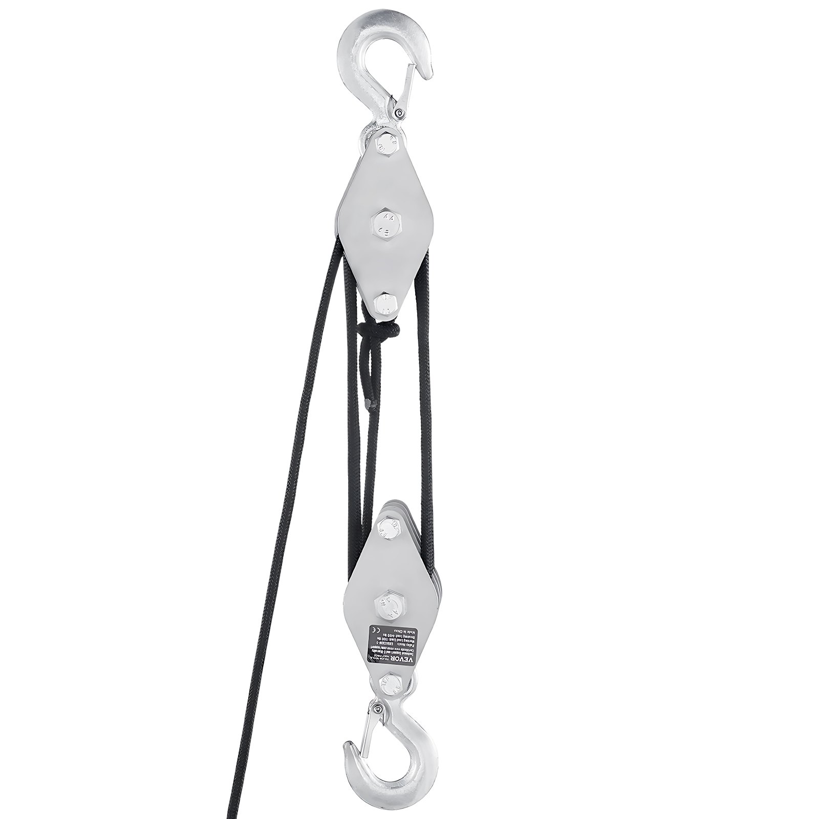 VEVOR Polipasto de Polea de Cuerda de 30,48 m Resistencia a la Rotura de 2 T con Potencia de Elevación de 5:1 con 2 Bucles Suaves y Ruedas de Metal, Bloque y Aparejo para Levantar Objetos Pesados