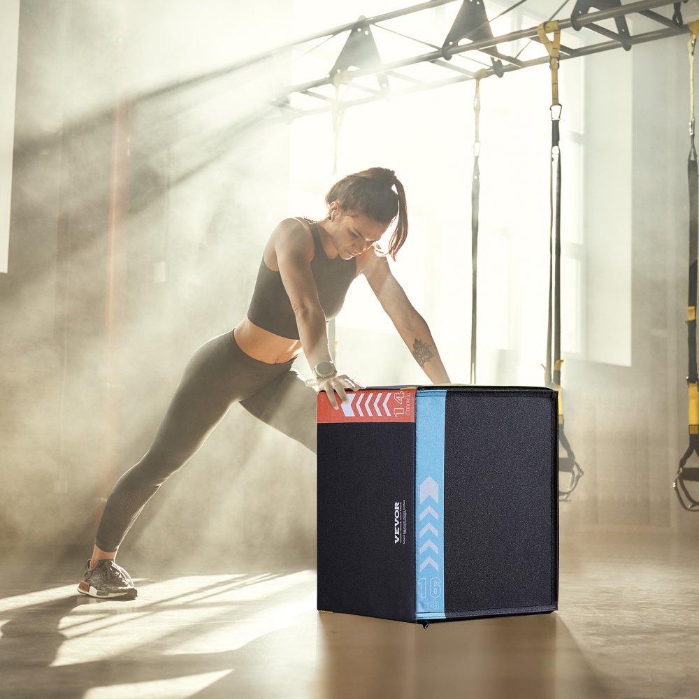 VEVOR Caja de Salto Pliométrica 3 en 1 Caja de Salto Tejido de Malla de PVC y Algodón Caja de Ejercicios de Fitness Antideslizante Capacidad de Peso 100kg para Entrenamiento en Gimnasio, Casa, Negro