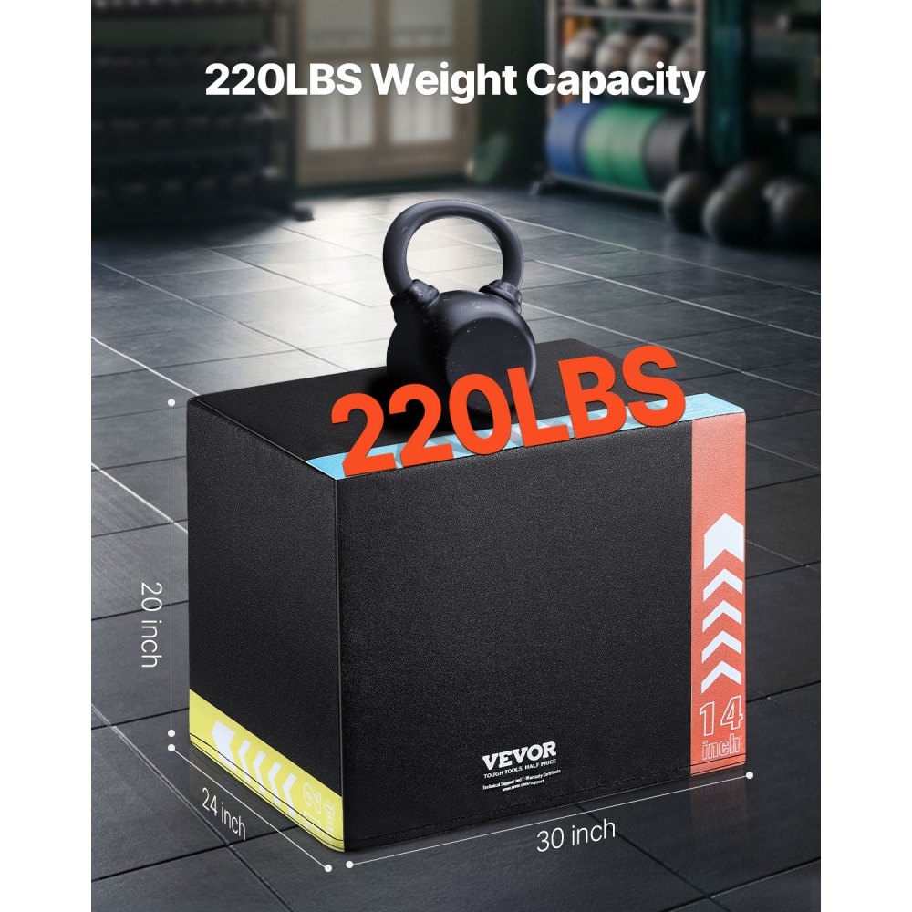 VEVOR Caja de Salto Pliométrica 3 en 1 Caja de Salto Tejido de Malla de PVC y Algodón Caja de Ejercicios de Fitness Antideslizante Capacidad de Peso 100kg para Entrenamiento en Gimnasio, Casa, Negro