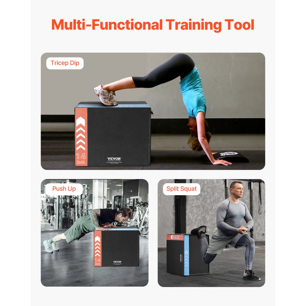 VEVOR Caja de Salto Pliométrica 3 en 1 Caja de Salto Tejido de Malla de PVC y Algodón Caja de Ejercicios de Fitness Antideslizante Capacidad de Peso 100kg para Entrenamiento en Gimnasio, Casa, Negro