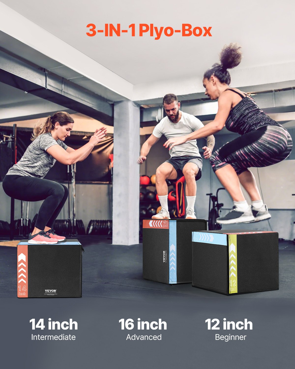 VEVOR Caja de Salto Pliométrica 3 en 1 Caja de Salto Tejido de Malla de PVC y Algodón Caja de Ejercicios de Fitness Antideslizante Capacidad de Peso 100kg para Entrenamiento en Gimnasio, Casa, Negro