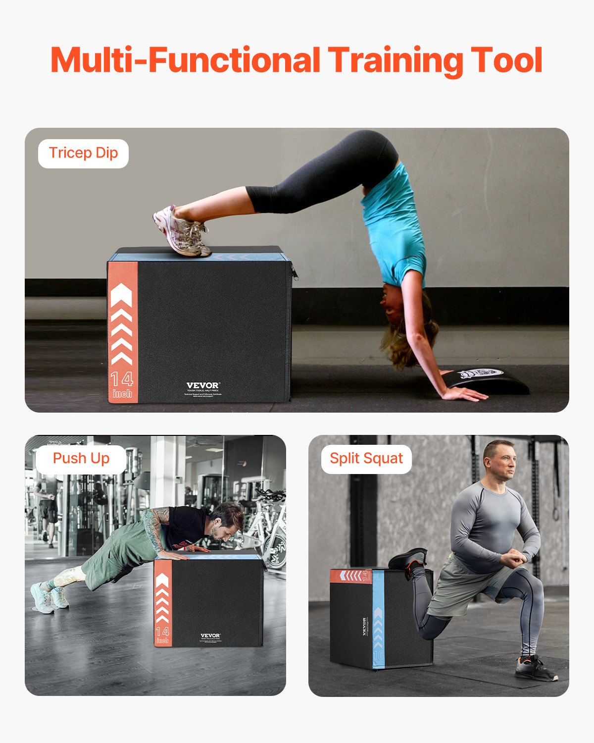 VEVOR Caja de Salto Pliométrica 3 en 1 Caja de Salto Tejido de Malla de PVC y Algodón Caja de Ejercicios de Fitness Antideslizante Capacidad de Peso 100kg para Entrenamiento en Gimnasio, Casa, Negro