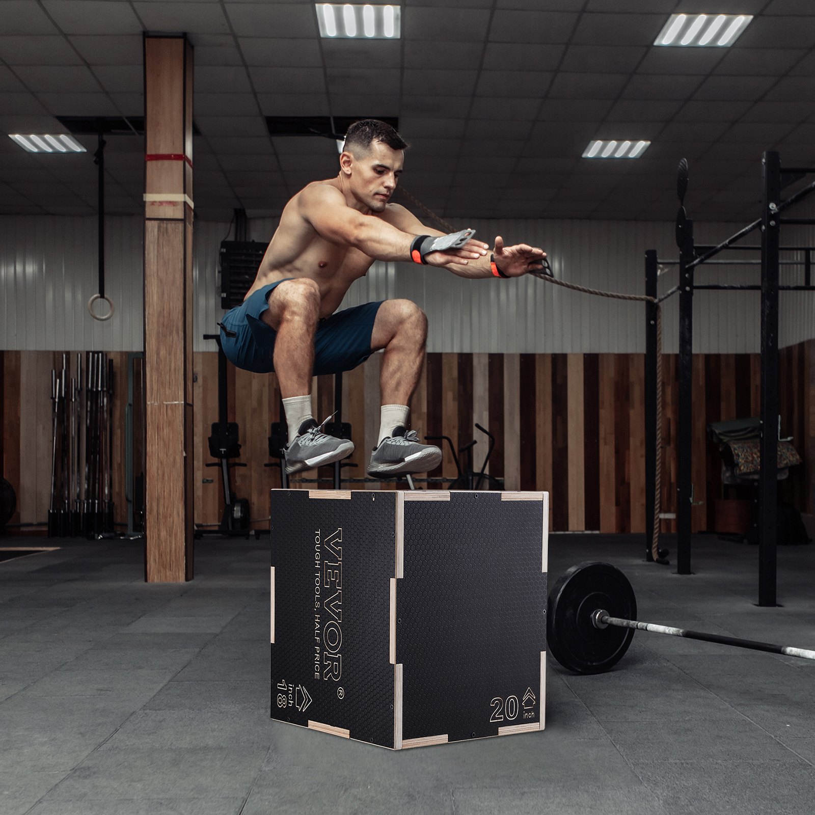 VEVOR Caja pliométrica 3 en 1 Jump Box Culturismo Fitness Crossfit Madera Antideslizante Altura 50/45/40 cm Carga 204 kg para entrenamiento pliométrico Step-ups Flexiones Sentadillas Gimnasio en casa
