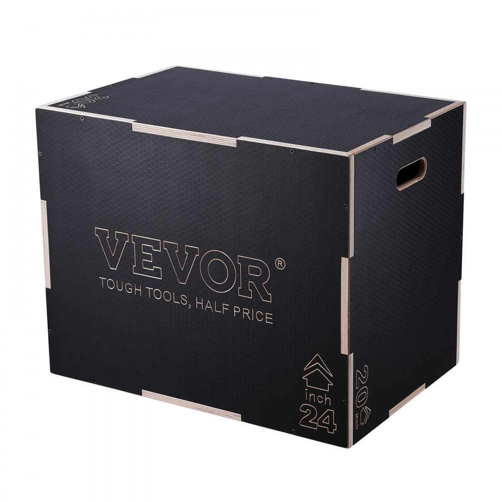 VEVOR 3-in-1 Plyometric Jump Box 30/24/20-inch Plyo Box, Jump Box, Jumping Box, 204 kg Load Capacity, Fitness Exercise Step-Up Box for Home Training, Jump Strength Training, Black, Adjustable Height