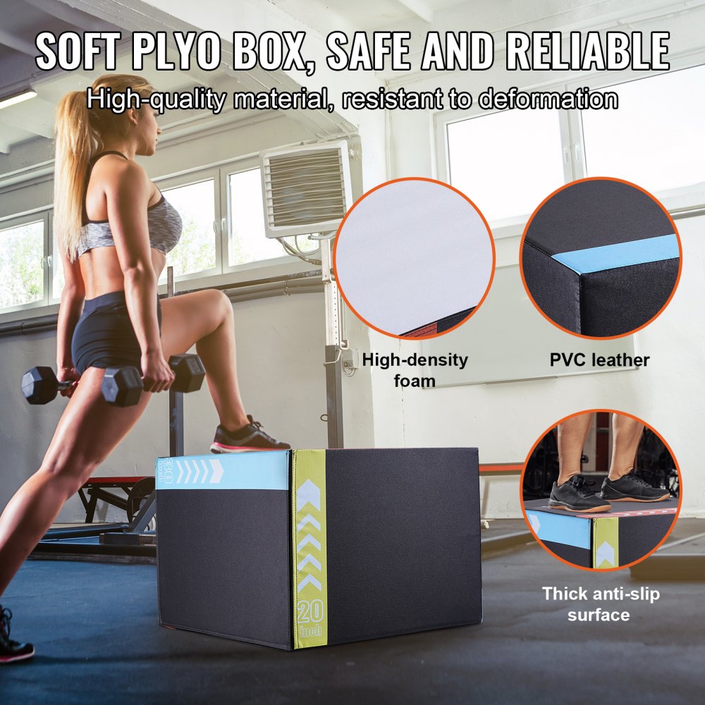 VEVOR Caja Pliométrica 3 Alturas de 50/60/76 cm, Caja de Salto Culturismo Fitness de Espuma Antideslizante Carga de 159 kg para Entrenamiento Pliométrico Flexiones Sentadillas Gimnasio Hogar